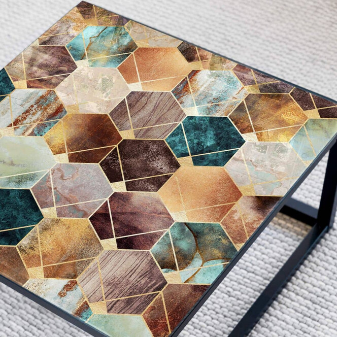 Tischplatte aus Glas - Fredriksson - Hexagone Gold und Kupfer - Quadratrisch - 60x60cm - Bild 1