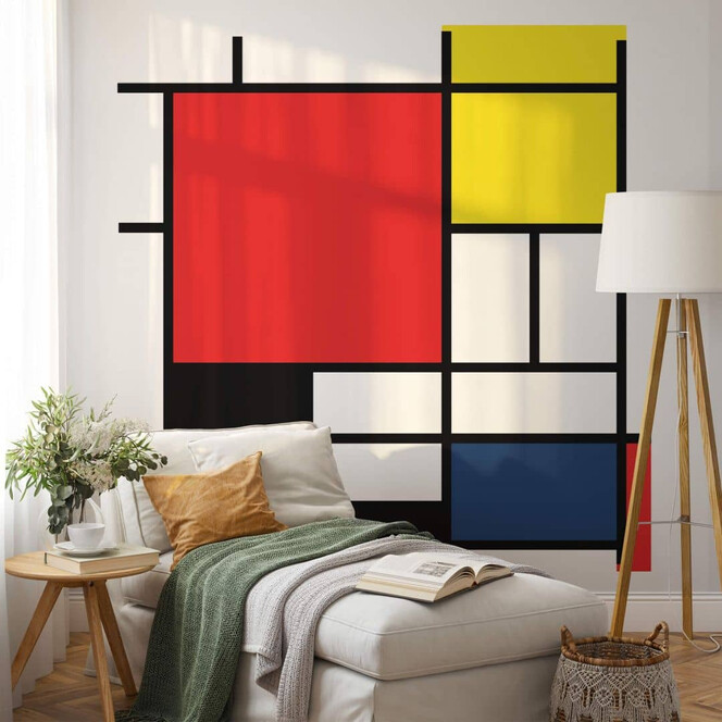 Fototapete Mondrian - Komposition mit Rot Gelb Blau und Schwarz