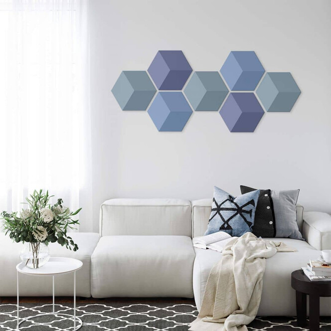 3D Hexagon - Alu-Dibond Set Blau (7er Set)