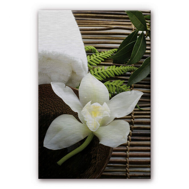 Alu-Dibond Bild mit Silbereffekt Wellness Orchidee