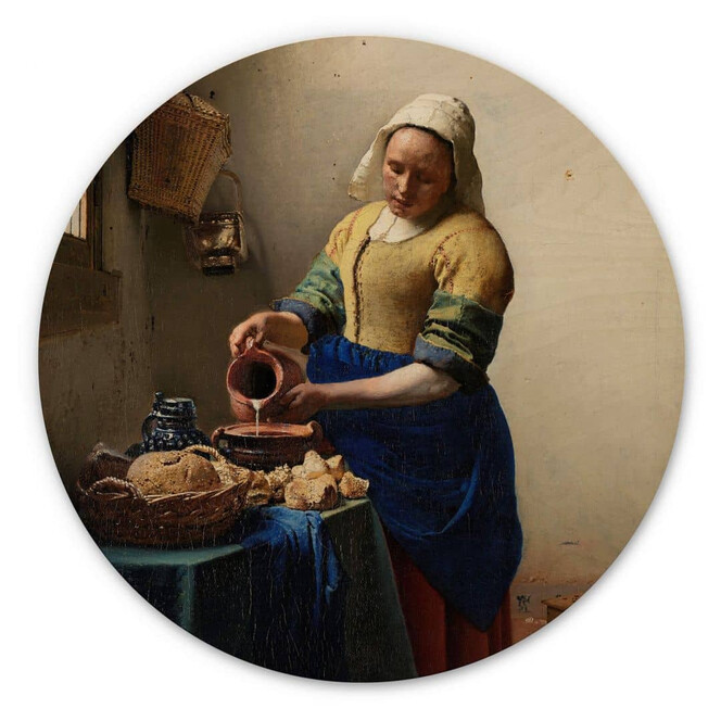 Holzbild Vermeer - Das Mädchen mit dem Milchkrug - Rund