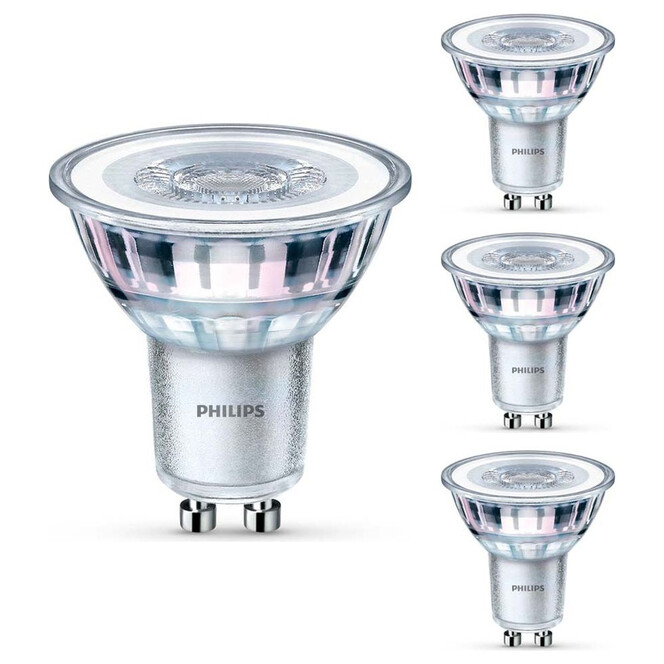 Philips LED Lampe ersetzt 50W, GU10 Reflektor MR16. klar, warmweiss, 355 Lumen, nicht dimmbar, 4er Pack Energieklasse A&