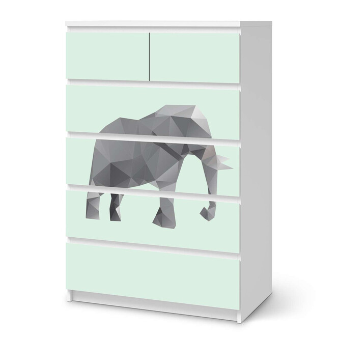 Möbel Klebefolie IKEA Malm Kommode 6 Schubladen (hoch) - Origami Elephant- Bild 1