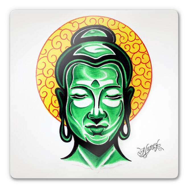 Glasbild Miami Ink Buddha Kopf