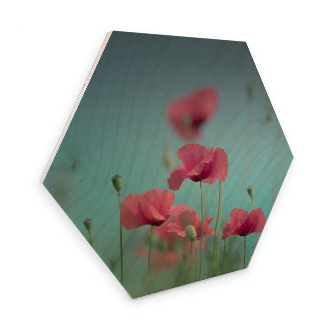 Hexagon - Holz Birke-Furnier Delgado – Mohnblumen Pastell