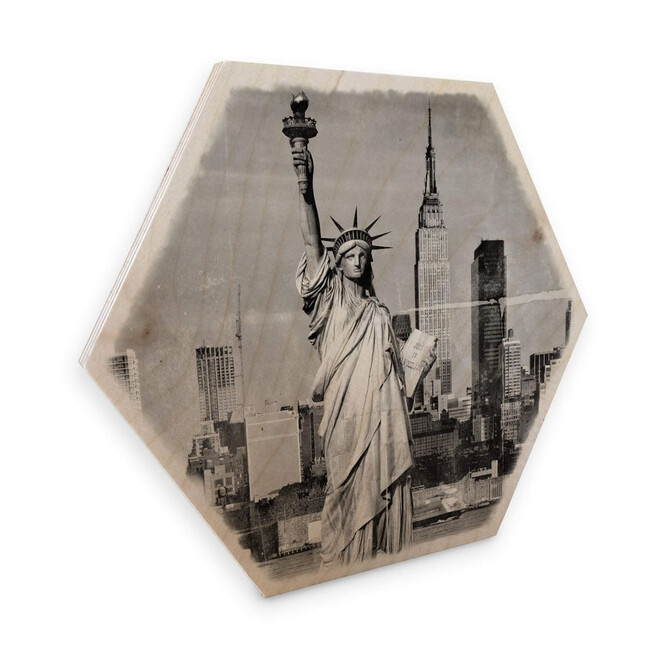 Hexagon - Holz Birke-Furnier - Statue of Liberty - Shabby