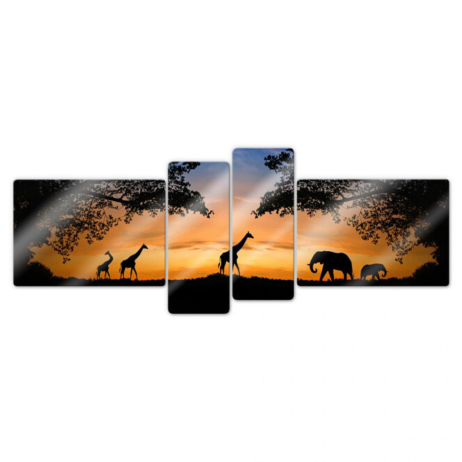 Glasbild African Sunset (4-teilig)
