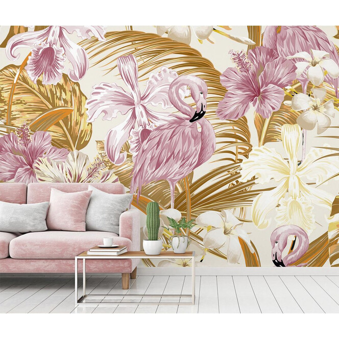 Livingwalls Fototapete Designwalls Flamingo Art Blumen - Bild 1