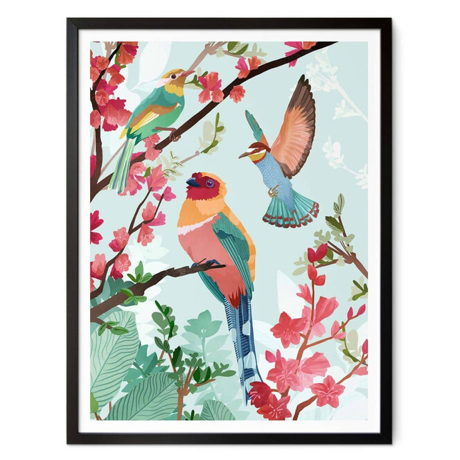 Poster Goed Blauw - Vögel im Sommer