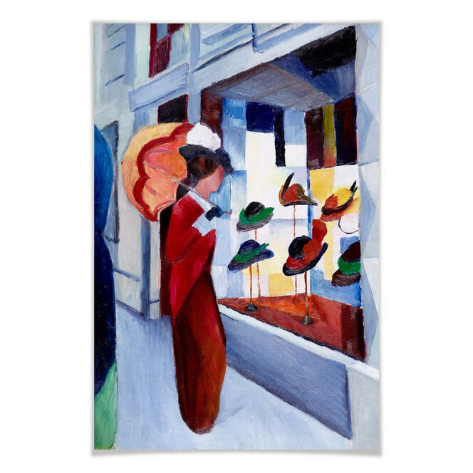 Poster Macke - Frau mit Sonnenschirm vor Hutladen