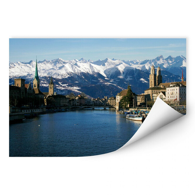 Wallprint Zürichsee mit Alpen