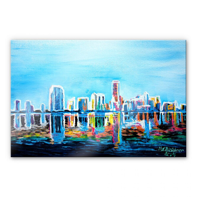 Acrylglasbild Bleichner - Miami im Neonschimmer
