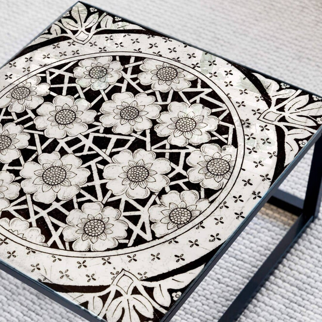 Tischplatte aus Glas - Viktorianische Blüten - Quadratisch - 60x60cm - Bild 1