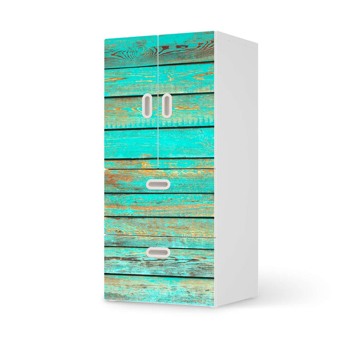 Möbelfolie IKEA Stuva / Fritids - 2 Schubladen und 2 kleine Türen - Wooden Aqua- Bild 1