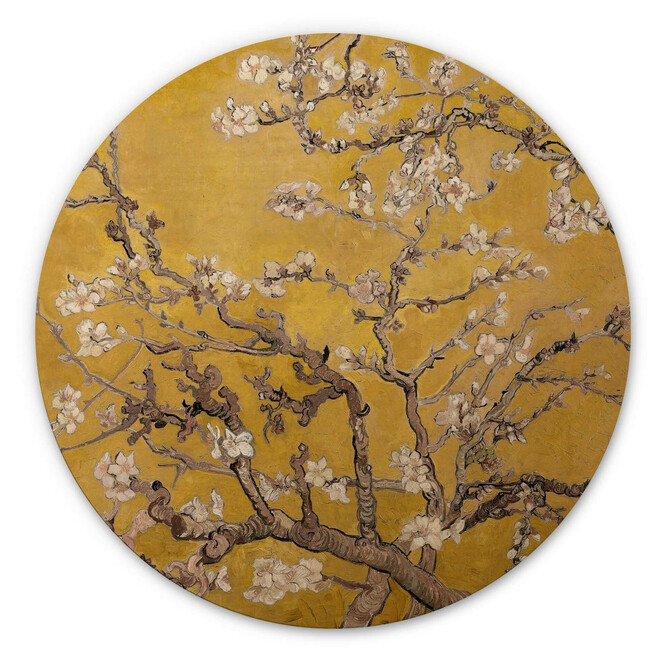 Holzbild van Gogh - Mandelblüte Ocker - Rund