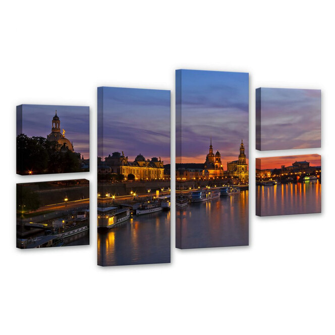 Leinwandbild Dresden im Nachtlicht (6-teilig)