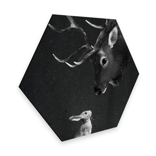 Hexagon - Alu-Dibond Graves - Deer and Rabbit