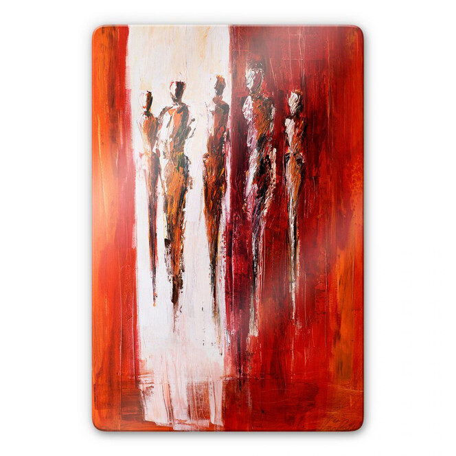 Glasbild Schüssler - Fünf Figuren in Rot
