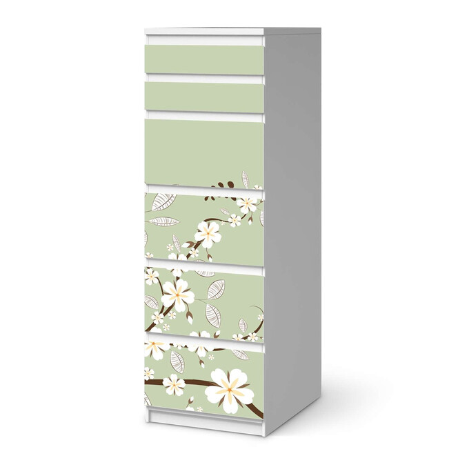 Klebefolie IKEA Malm Kommode 6 Schubladen (schmal) - White Blossoms- Bild 1