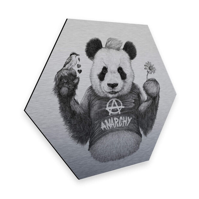 Hexagon - Alu-Dibond-Silbereffekt Kools - Punk Panda