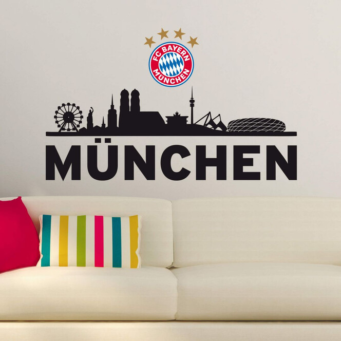 Wandtattoo FC Bayern Skyline - Mein Verein mit Logo farbig