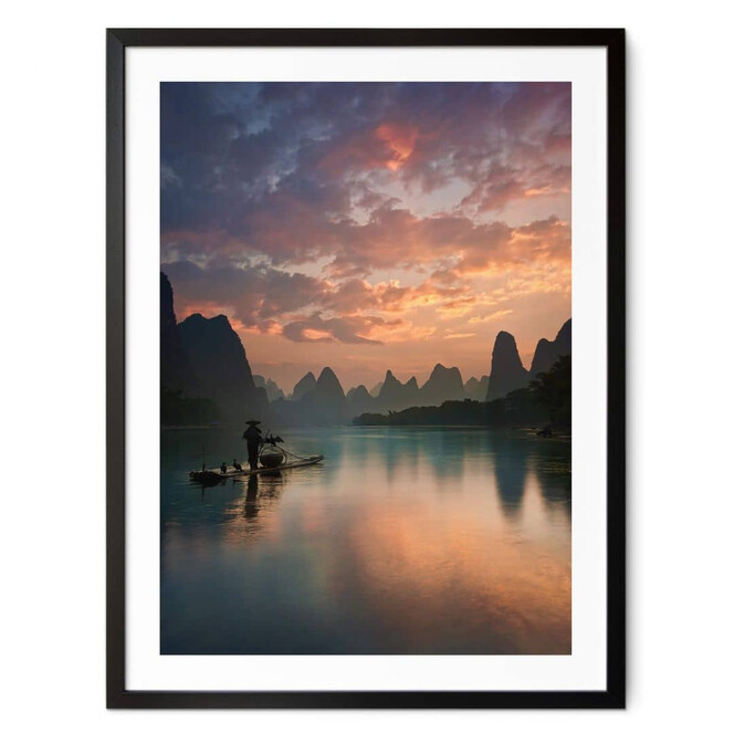 Poster Zhang - Asiatische Flusslandschaft in der Abenddämmerung