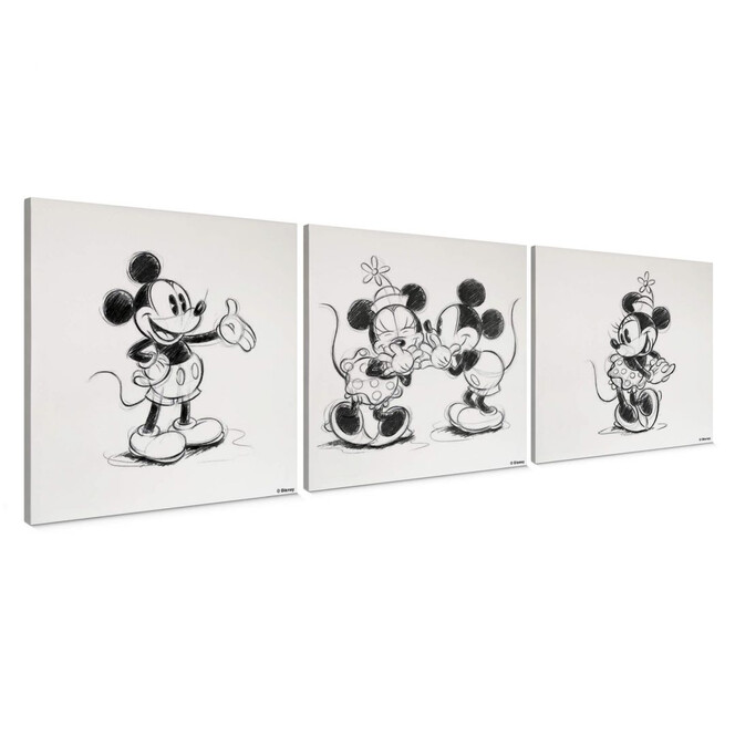 3-er Set Leinwandbild Mickey Minnie Sketch, tanzen - Bild 1