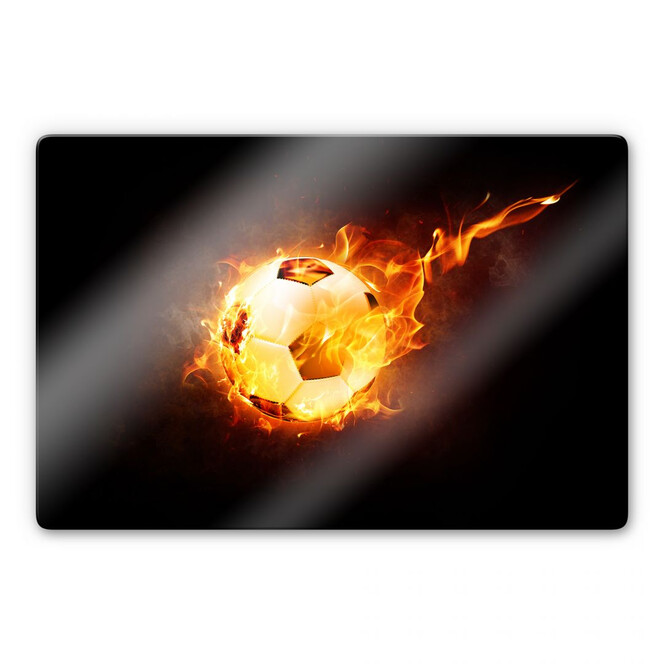 Glasbild Fussball in Flammen