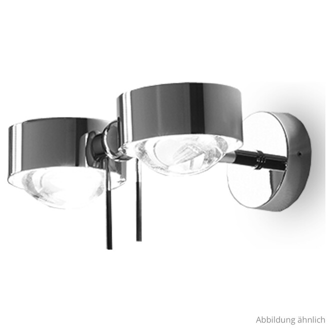 Stylische Wandleuchte Puk Wing Twin LED in chrom, 200 mm, dimmbar, Köpfe drehbar mit Verstellstift, Arm schwenkbar - Bild 1