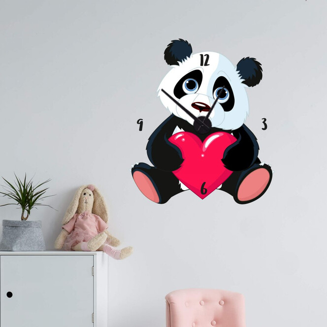 Wandtattoo Panda mit Herz Wanduhr - Bild 1