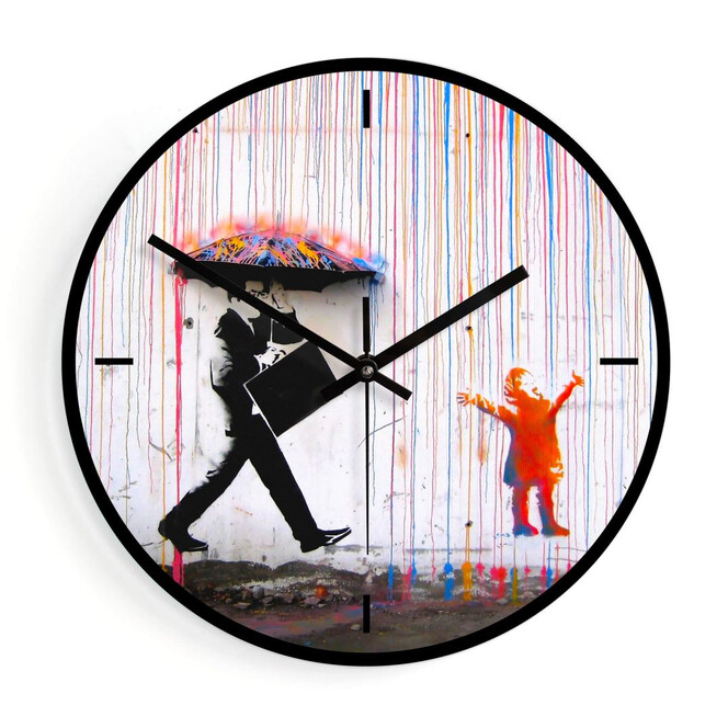 Wanduhr aus Glas - Banksy - Coloured rain Ø30cm - Bild 1