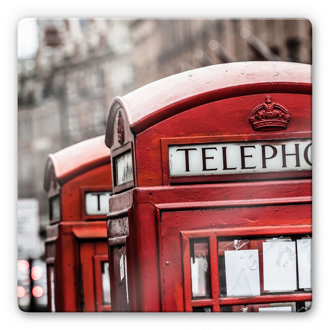 Glasbild Britische Telefonzelle - quadratisch