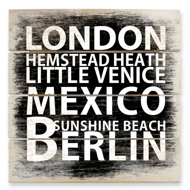 Holzbild London - Mexico - Berlin