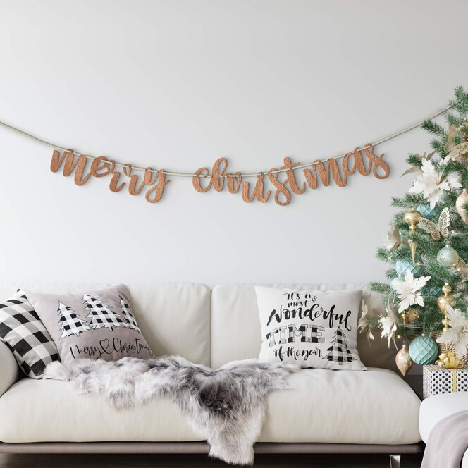 Holzdeko Wimpelkette Merry Christmas - Mahagoniholz