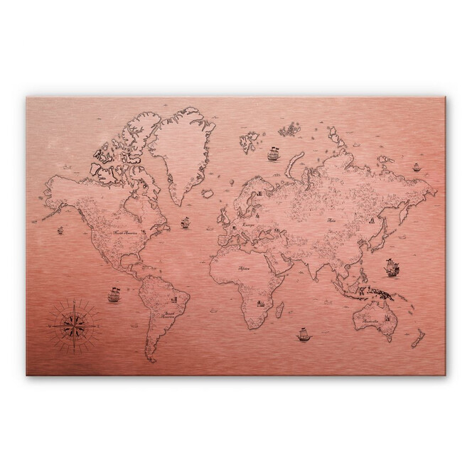 Alu-Dibond Bild mit Kupfereffekt Weltkarte - Aus vergangenen Zeiten