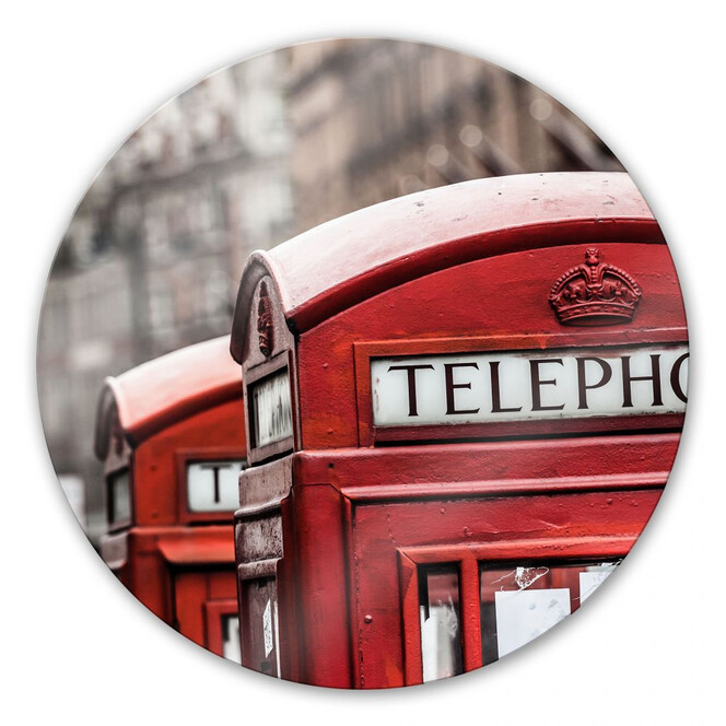 Glasbild Britische Telefonzelle - rund