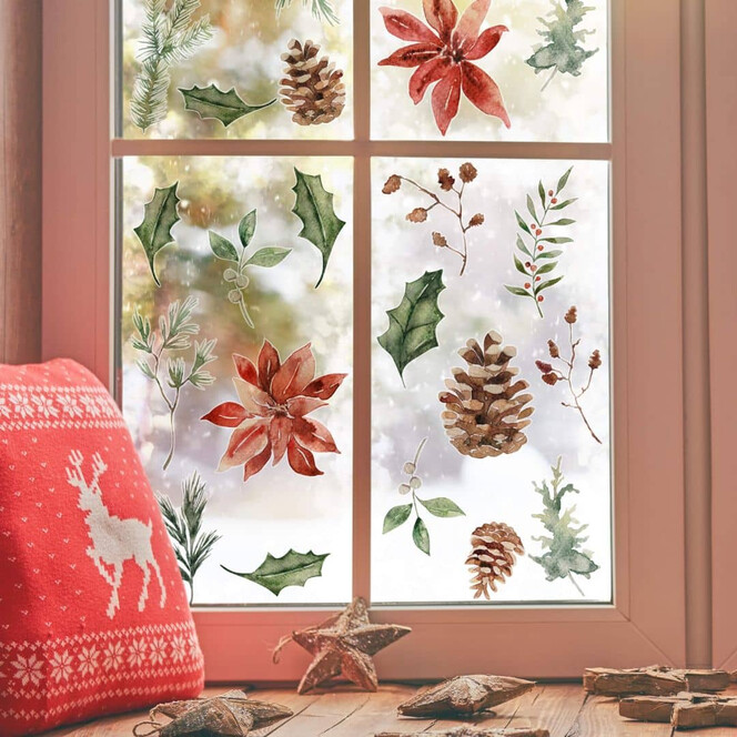 Fensterbild Florale Elemente Winter (25-teilig)