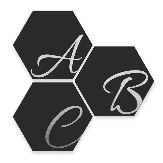 Hexagon Buchstaben - Alu-Dibond Silbereffekt - Schwarz