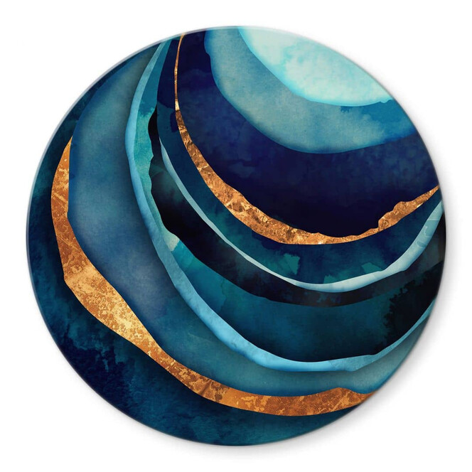 Glasbild SpaceFrog Designs - Blau und Gold - Rund