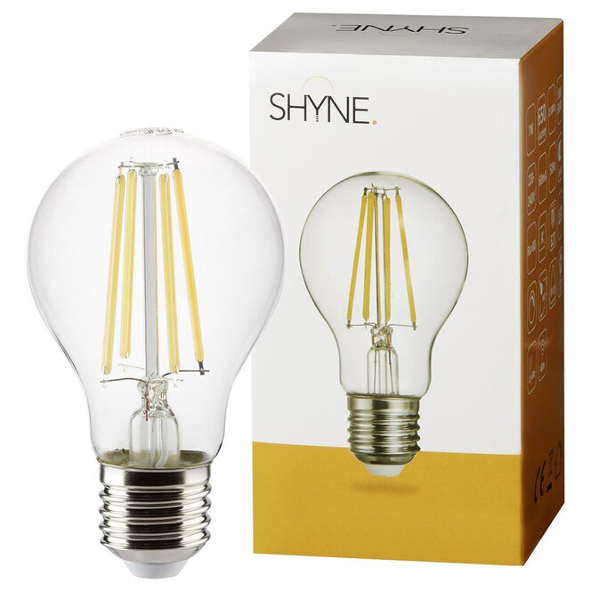 SHYNE | LED Leuchtmittel E27. klar, Birne - A60. 7W, 806 Lumen, 2700K, dimmbar