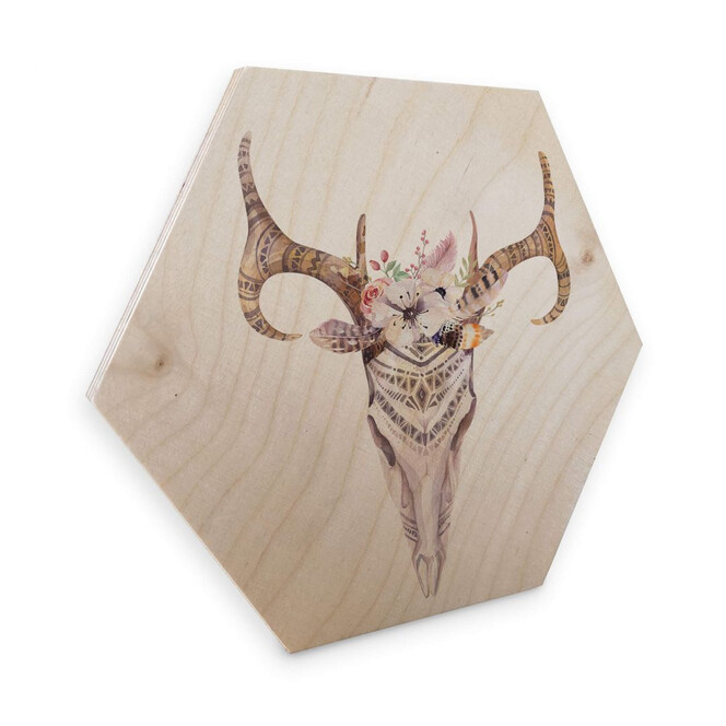 Hexagon - Holz Birke-Furnier - Kvilis - Boho Skull Feder
