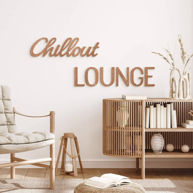 Holz Schriftzug modern Chillout Lounge aus Mahagoniholz