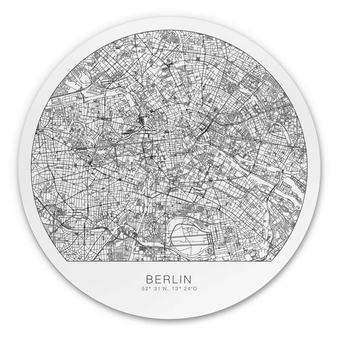 Alu-Dibond Stadtplan Berlin - Rund