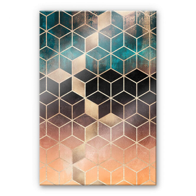 Acrylglasbild Fredriksson - Goldgrüne Geometrie