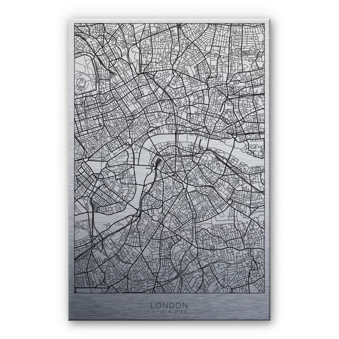 Alu-Dibond Bild mit Silbereffekt Stadtplan London