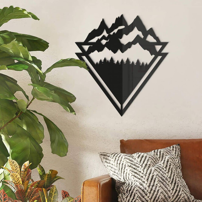 Acryldeko Line-Art - Landschaft: Berge mit Wald