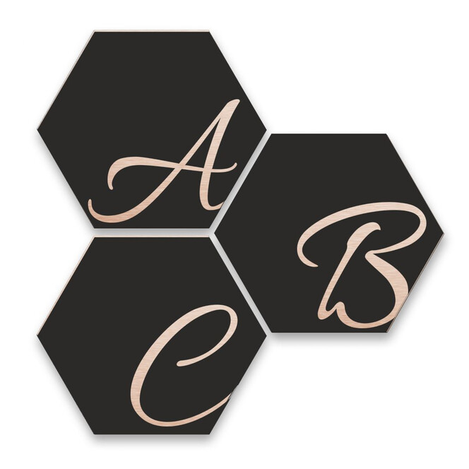 Hexagon Buchstaben - Alu-Dibond Kupfereffekt - Schwarz