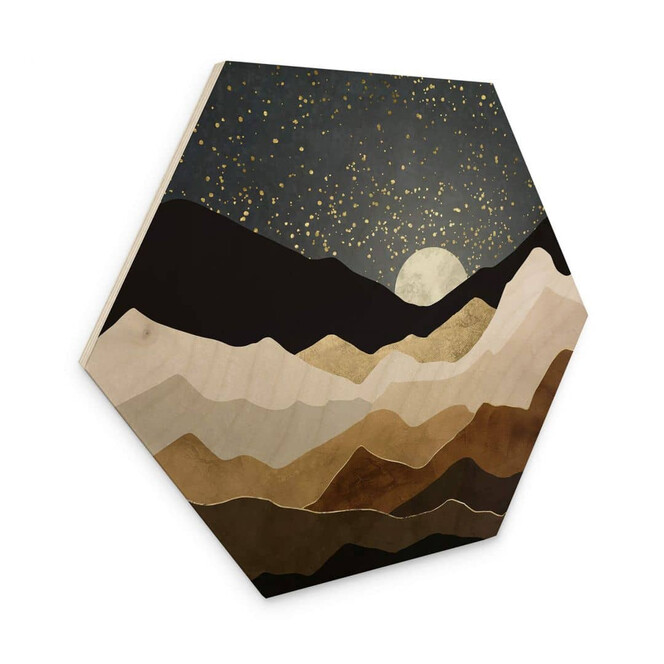 Hexagon Holzbild SpaceFrog Designs - Goldene Sterne