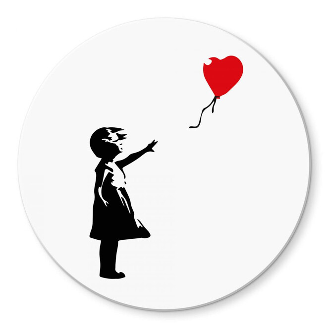 Glasbild Banksy - Girl with the red balloon - Rund