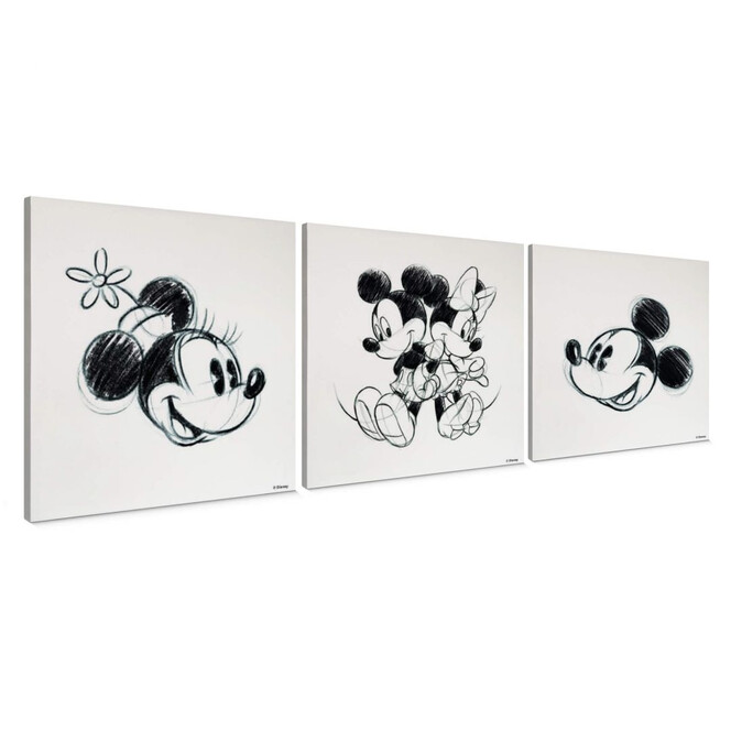 3-er Set Leinwandbild Mickey Minnie Sketch, Rücken an Rücken - Bild 1